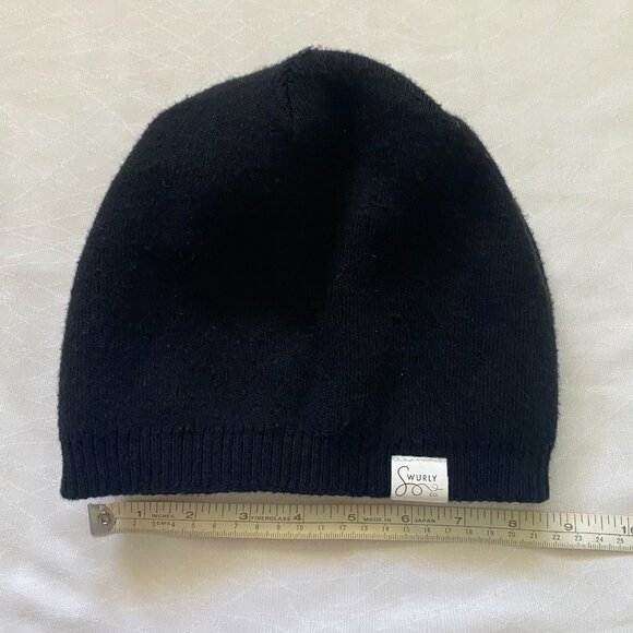 Swurly Co. Mulberry Silk-Lined Wool Slouchy Beanie Double Layered French Black - Picture 5 of 7